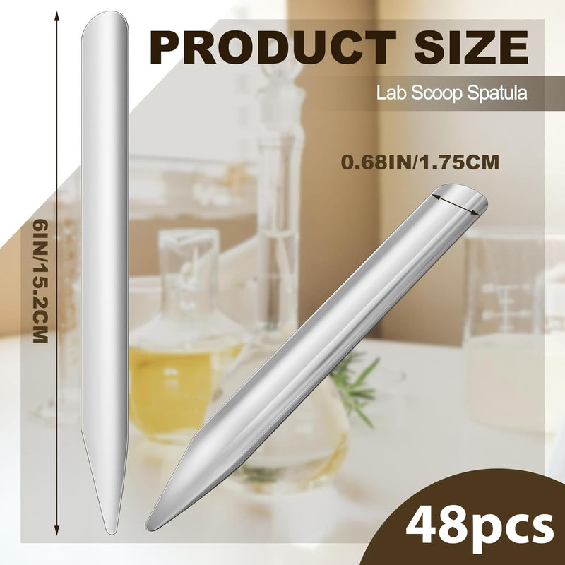 Zonon 48 Pcs 6 Inch Lab Spatula Stainless Steel Micro Lab Scoop Spatula Metal Bead Scoop with Rounded Pointed Ends Laboratory Sampling Curved Spoon for Mixing Powders Pastes Transferring Tool