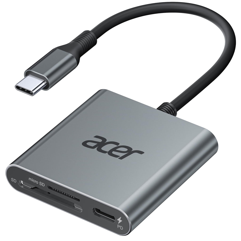 Acer UHS-II USB C SD Card Reader with 100W PD Port, 3-in-1 Type-C SD 4.0 Memory Card Reader Adapter for MicroSD SDXC SDHC MMC RS-MMC UHS-II & UHS-I Cards for iPhone 15, Macbook, Tablet, Cameras (Grey) Grey