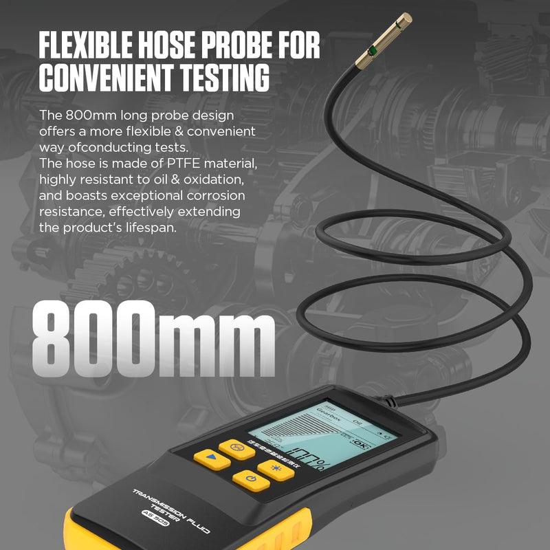 Transmission Fluid Tester AS505 Gearbox Oil Quality Test Detector,Car Transmission Fluid Transparency Detector Fluid Transparency Analyzer with 800mm Probe,Oil Temp. & Transmittance Display,2.8" LCD
