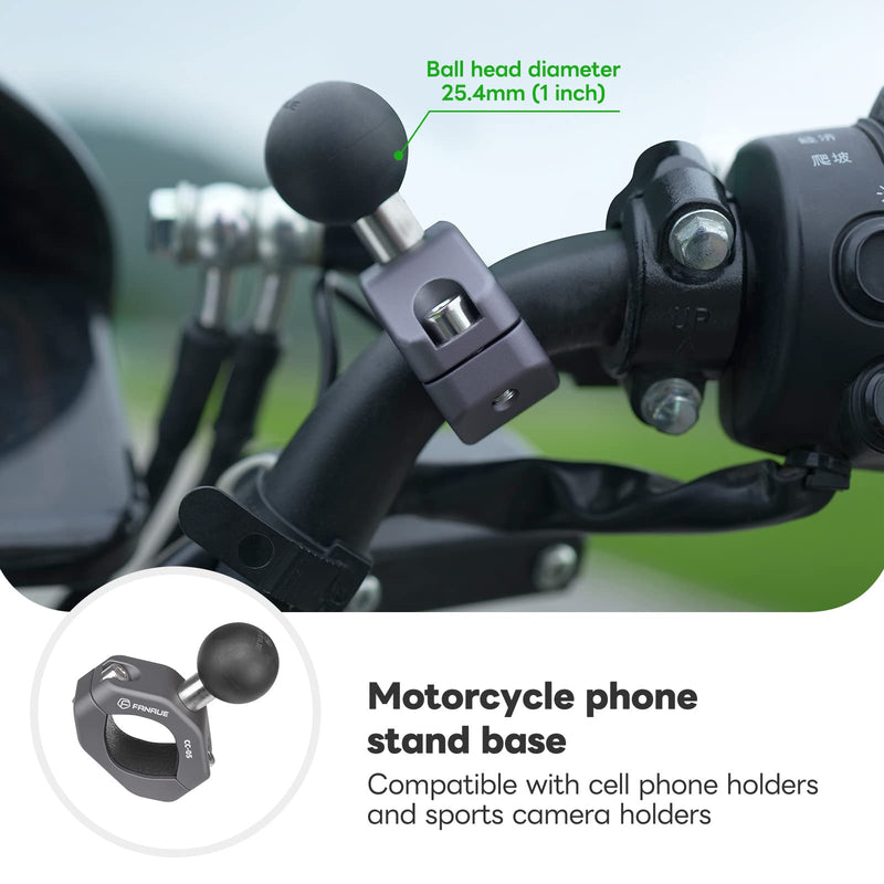 FANAUE Handlebar Clamp Mount U-bolt Base with B Size 1" Ball for 0.85" to 1.14" Diameter Rail, Compatible with RAM Mounts B Size Double Socket Arm & Motorcycle Phone Mount CC-05X