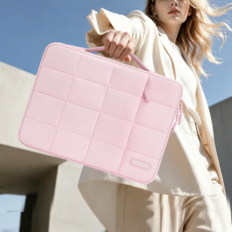 MOSISO Compatible with MacBook Air 13 inch Case M5 M4 M3 M2 2026-2022 | Reinforced Hard Shell&Puffy Bag&Keyboard/Webcam Cover&Screen Film for Mac Air 13.6, A3449 A3240 A3113 A2681, Pink