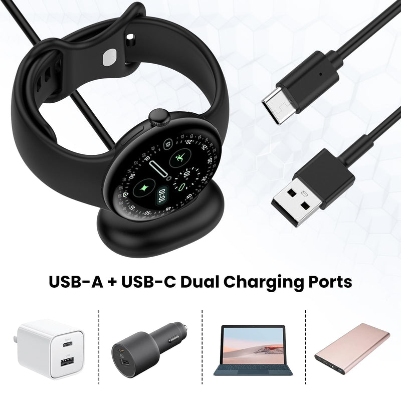 E ECSEM Charger Compatible for Google Pixel Watch 4, Replacement USB-A/C Charging Cable Cord for Pixel Watch 4 41mm/45mm Smart Watch (3.3ft/1m)