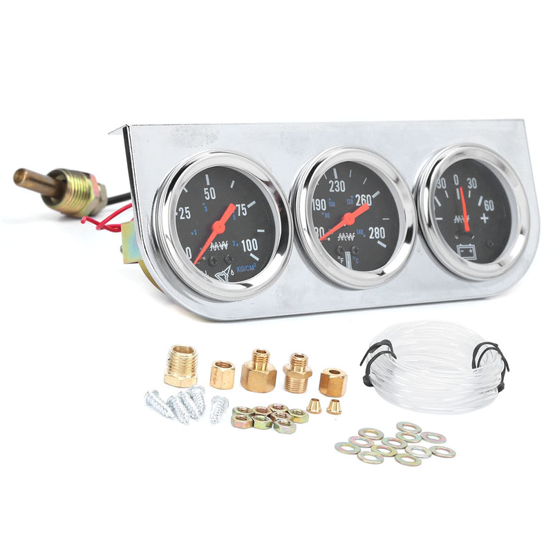 Triple Gauge Set Universal 3in1 Water Temp Oil Pressure AMP Meter for Car Boat Truck