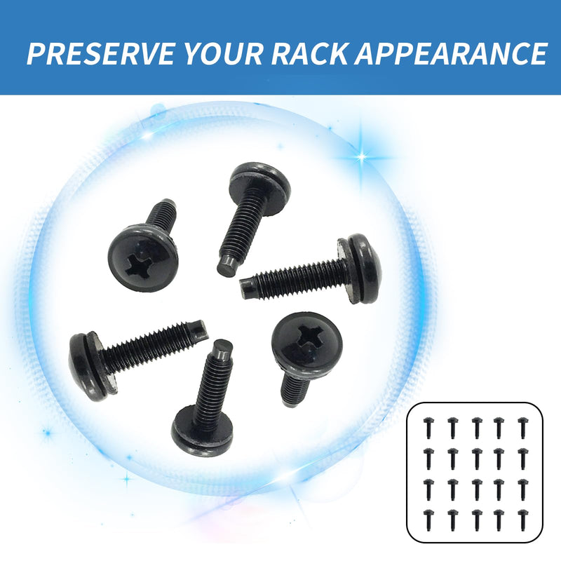 Rack Screws 10/32 Steel Standard Size 25 Pack with Nylon Washers Pilot Point Heads Use for Server Network Racks Mount Enclosures Rackworks Cabinets Audio and Rackmount (Classic Black)