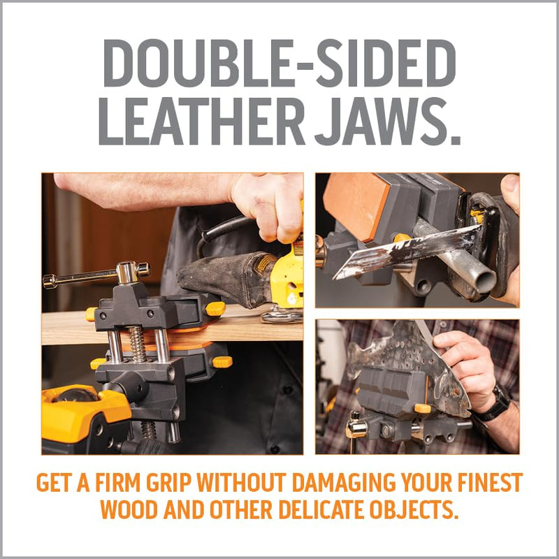 Leather Vise Jaws - Reversible Jaws for Fine Wood and Delicate Items - Feature Genuine Leather Side and Multi-Grooved Nylon Side for Secure Vice Grip