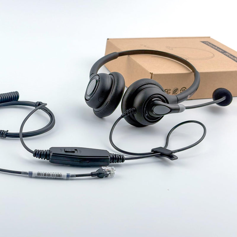 Arama Phone Headset for Office Phones for Polycom & Other IP Phones(A602S1) | Noise-canceling Mic, Metal Headband, Plug-and-play, Hands-Free, Call Center, Telemarketing, Office, Lightweight Design Black
