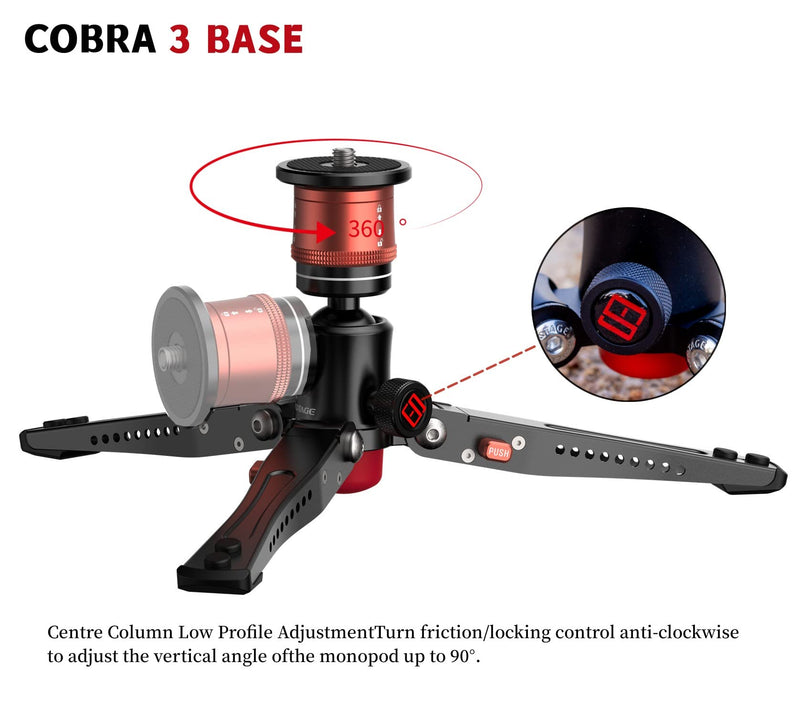 IFOOTAGE Cobra 3 Base,Monopod Base,Portable Tabletop Mini Tripod Mount with 360° Degree Rotatable Ball-Head,Quick Release Platform,Compatibility Cobra 2,Max Load 17.6 lbs