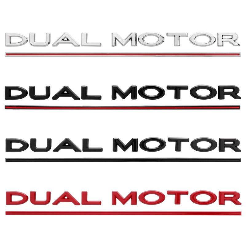 Dual Motor Emblem Sticker for Tesla Model 3 Model Y, ABS Underline Badge Letters Sticker for Car Rear Trunk Compatible with Tesla Model 3/Y/S/X Decals Decorative Accessories (Silver) SilverRed