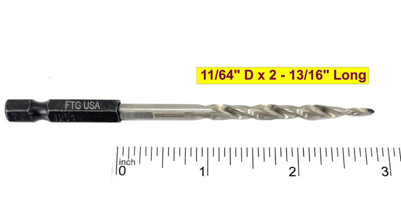 FTG USA 6 Pc #8 (11/64") Countersink Drill Bit Set with Tapered Drill Bits | Includes 6 counter sink drill bit for wood, all same size. Each countersink comes with depth stop and hex key in storage case Same Sort 6 Pc
