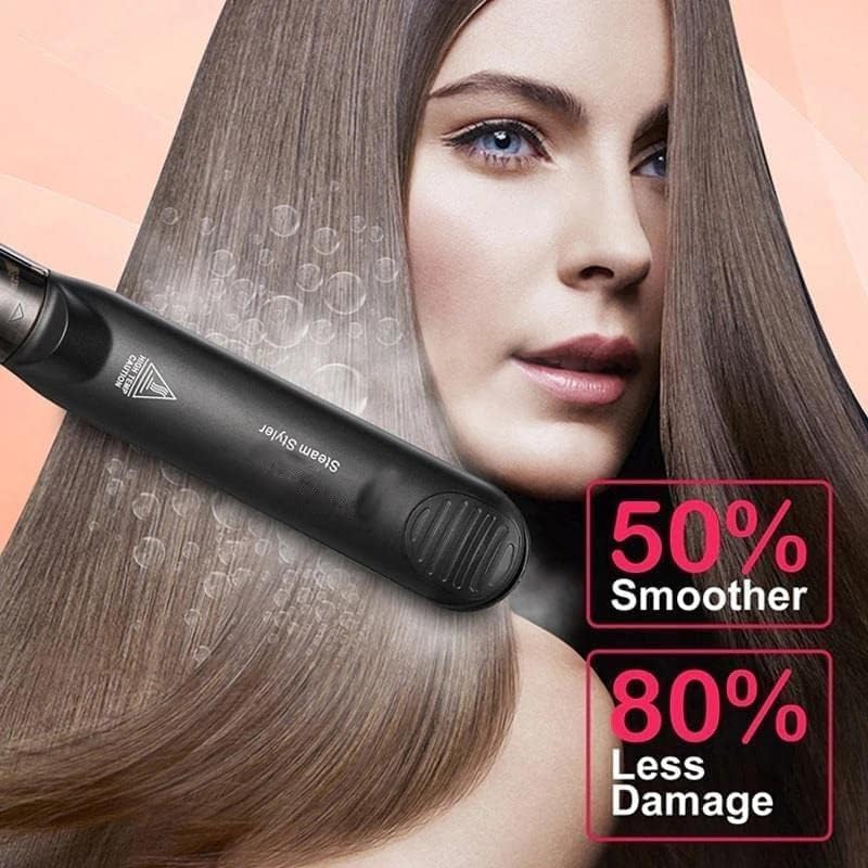Professional 2 in 1 Steam Flat Iron, Hair Straightener & Curler Styler, Tourmaline Ceramic Steam Hair Straightener, Flat Iron Vapor Plate, Glossy Hairs, Adjustable Temperatures