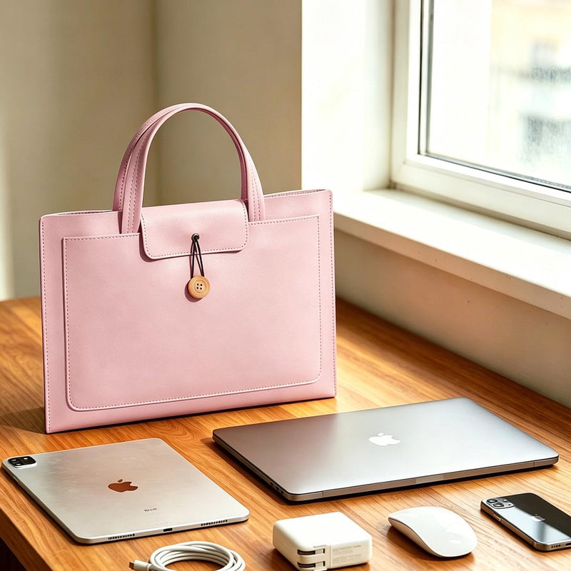 NIDOO 13 inch Laptopt Bag 14 inch Laptop Sleeve PU Carrying Case Water Resistant Computer Pouch for 14" ThinkPad L14 E14 T14 P14s/ThinkPad X1 Carbon Yoga/Dell Latitude 9450/13" MacBook Air M5, Pink 13-14 Inch