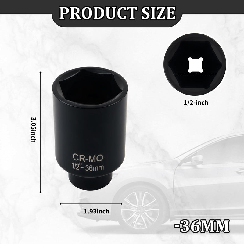 36mm Socket 1/2 Drive with 6 Point Design,Anti-Rust Axle Nut Sockets Set for Quick Shaft Nut Removal,Professional Deep Impact Socket Set 1/2 Drive Essential Car Tools (36mm) 36mm