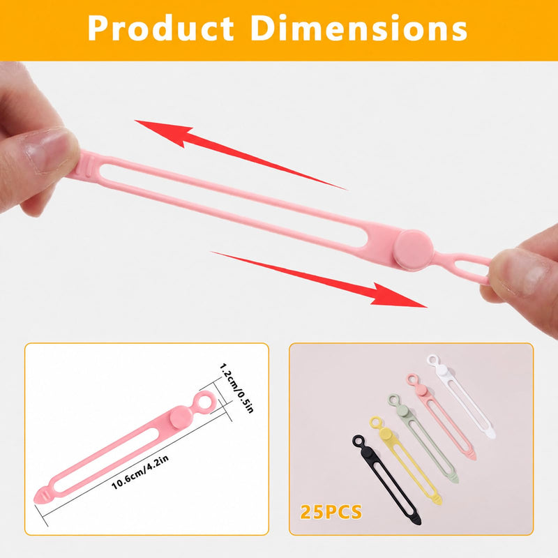 25 Pcs Silicone Cable Ties, Reusable Cord Organizer. | High Elasticity Cable Management Straps for Home Office Kitchen Appliances Cords Wires