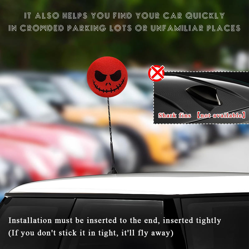 4 PCS Car Antenna Toppers, Skull Spooky Smile EVA Doll Auto Antenna Ball, Halloween Skull Smile Face Anti-Collision Antenna Topper for Most Vehicles, Car Accessories