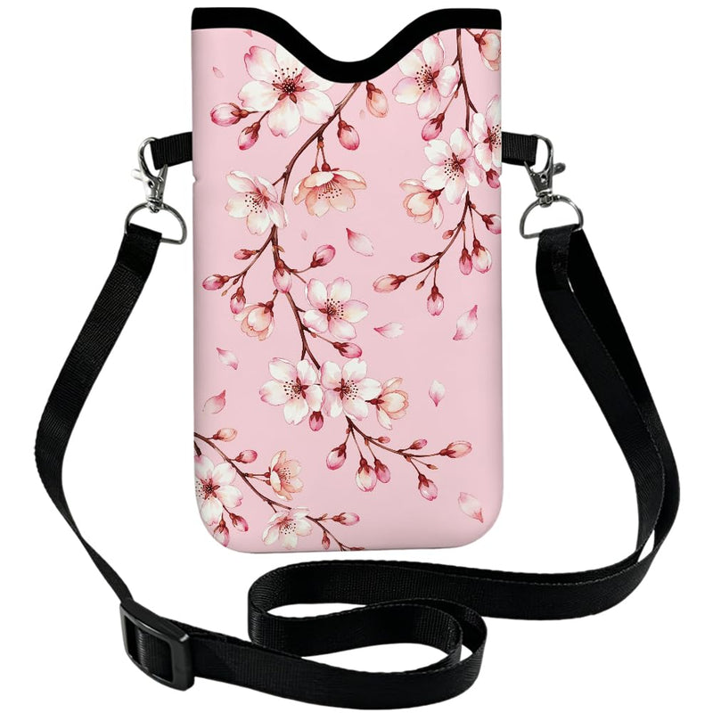 Floral Phone Pouch with Adjustable Strap Neck Lanyard Fits Most Smartphones 7.1 x 3.9 Inch Neoprene Phone Sleeve Pouch Cherry Blossom Waterproof Carrying Cellphone Case Bag for Women Men