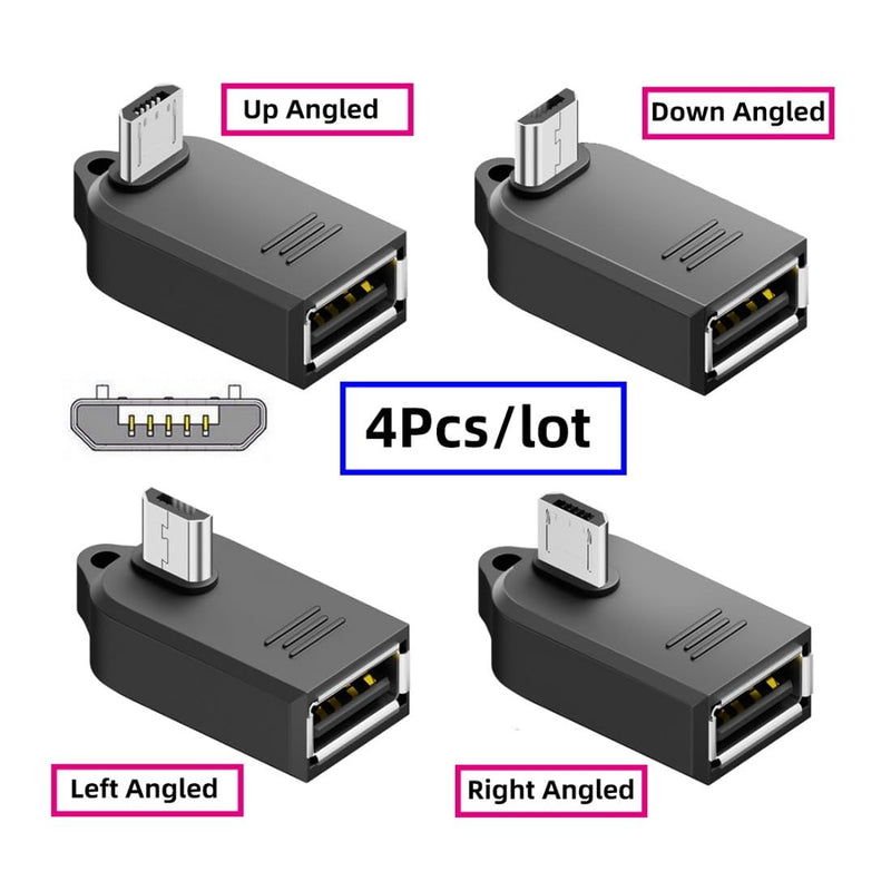 chenyang 4 Pack USB to Micro USB OTG Adapter,Micro USB Male to USB 2.0 Female 90 Degree Angled On-The-Go Adapter for Keyboard/Mouse/Game Controller/Splitter/Flash Drive