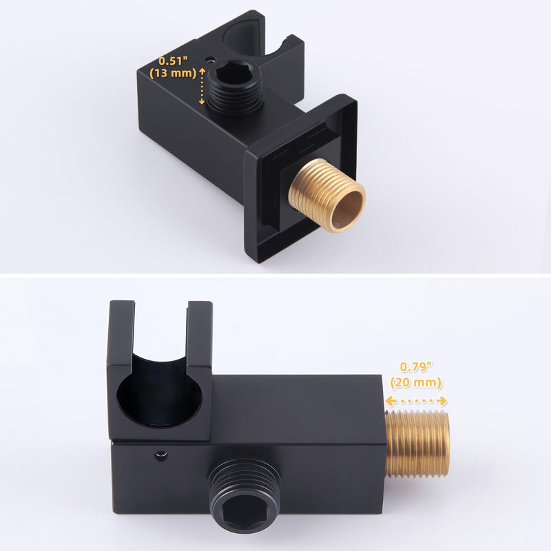 Wall Union with Hand Shower Holder, Angle Simple Brass Wall Mounted Supply Elbow with Adjustable Shower Wand Bracket Matte Black