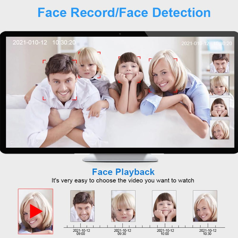 Expandable 8CH Mini NVR & Security Cameras System-2pcs 2K Outdoor Cameras & 1pcs 8CH Wifi NVR Kit, Face capture/Record&Playback, Intrusion Detection, SD Card or External HDD For Recording, Remote View