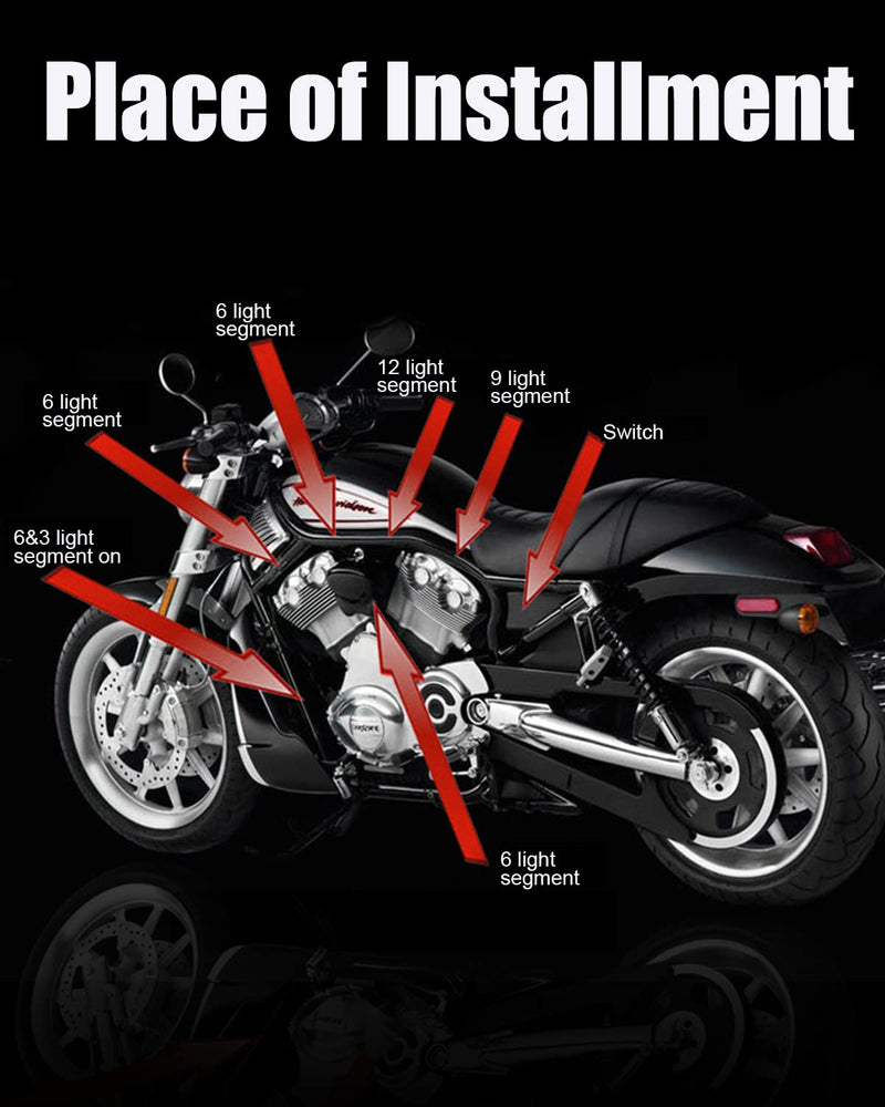 8 PCS Motorcycle LED Underglow Kit with RF Remote Multi-Color Motorcycle Lights Waterproof RGB LED Strips for Harley Honda Kawasaki Suzuki Indian RGB-8PCS