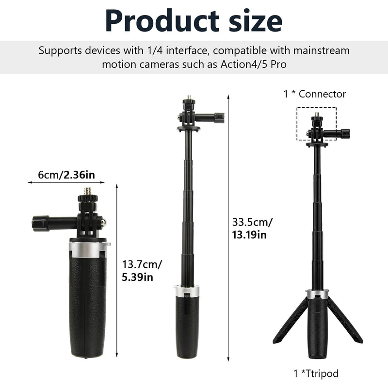12" Extendable Small Size Camera Tripod, Portable Selfie Stick Tripod, Travel Vlogging Video Shooting Stand Compatible with Action 5 Pro, Action 4 and Most Action Camera