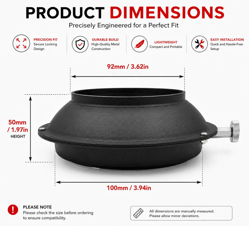 Balcar to Bowens Mount Adapter Ring for Studio Lights | Converts Balcar speedring lights to Bowens mount modifiers with a secure quick-release locking system.