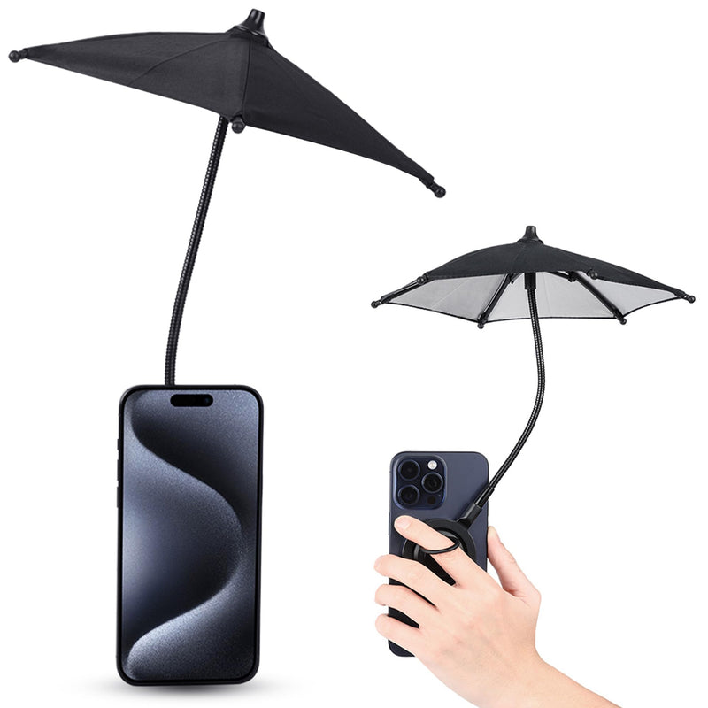 Magnetic Phone Umbrella for Sun,Outdoor Phone Sun Shade Shield with Flexible Angle Design & Rotatable Phone Ring,Umbrella for iPhone 15 14 13 12 Pro Max Plus,Mag-Safe Case & All Phones Anti-Glare BLACK