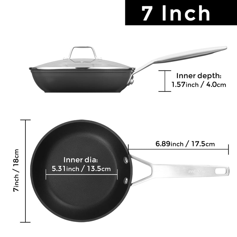 MsMk 7 inch Small Egg Nonstick Frying Pan with Lid, Eggs Omelette Burnt also Non stick, Scratch-resistant, Induction Skillet, Oven Safe to 700°F Pan for Cooking, Dishwasher Safe 7-Inch