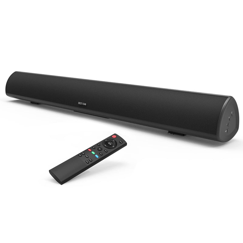 Sound bar, BESTISAN Soundbar Wired and Wireless Bluetooth 5.0 HDMI-ARC Speaker for TV (28 Inches, HDMI-ARC Connection, Optical Cable Included, DSP, Bass Adjustable, Wall Mountable) 28Inch