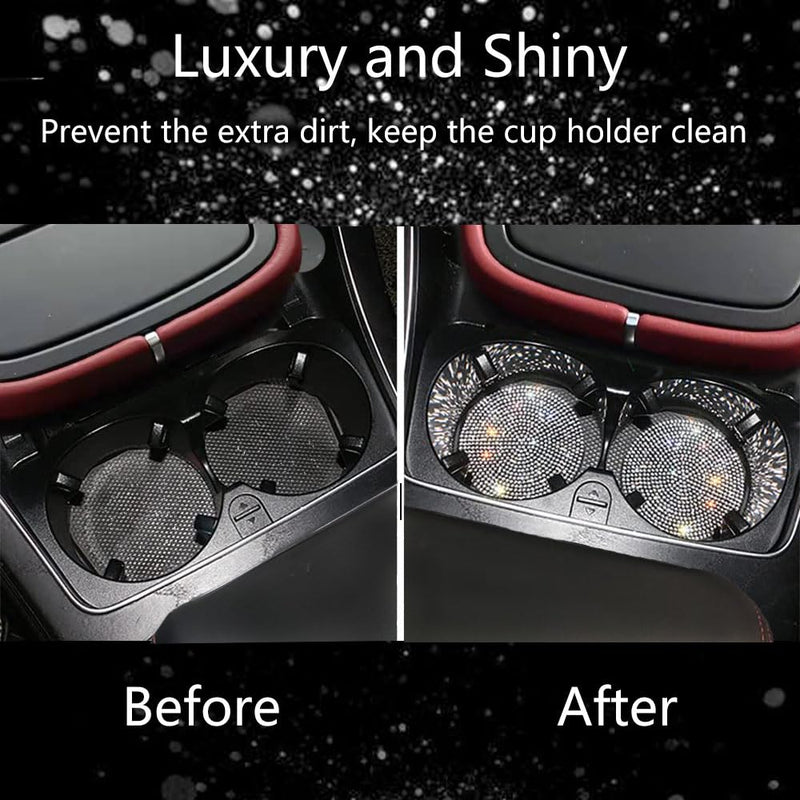NBTEPEM 4pcs Bling Car Cup Holder Coaster, 2.75 inch Anti-Slip Shockproof Universal Fashion Car Coasters Insert Bling Crystal Rhinestone Automotive Interior Accessories for Women (4 pcs, White) 4 pcs