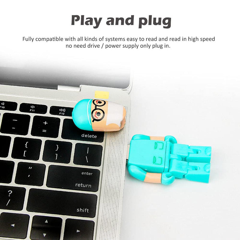 LEIZHAN Cute USB Flash Drive Character Thumb Drive for Kids Students Gift Pendrive (32GB, Doctor in Green) 32GB Doctor (Green)