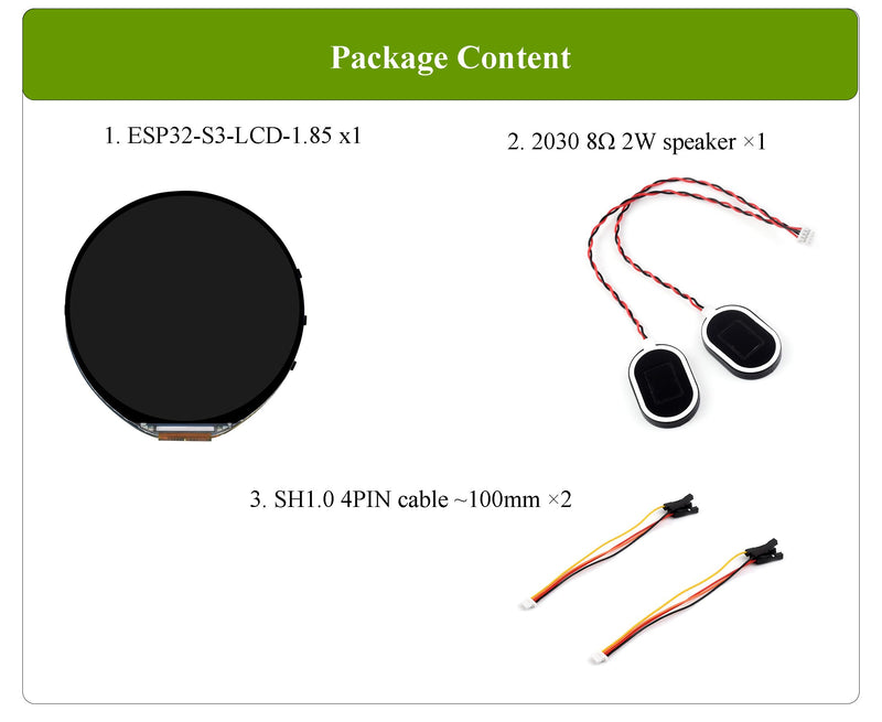 ESP32-S3 1.85inch Round Display Development Board, 360×360 IPS LCD, Dual-Core Processor Up to 240MHz, Audio Codec, Support Offline Speech Recognition and AI Speech Interaction, with 8Ω 2W Speaker