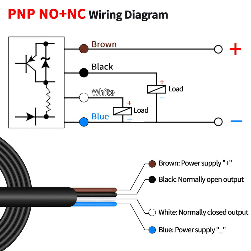 LCLCTC12V 24V Laser Sensor photoelectric Switch PNP NO + NC M18;Input(10-30VDC), 4 Wires; Detection Distance 8-50cm; HG18-D50P3, Normally Open and Normally Closed