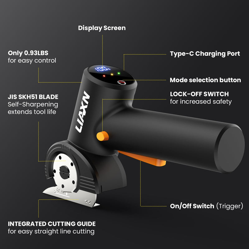 Cordless Electric Scissors, Cardboard Cutter & Rechargeable Power Shears — 4000mAh Battery, 3-Speed Digital Display, LED Light, Cuts Leather/Carpet/Cardboard — for Crafters, Home & DIYers