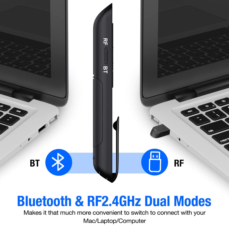 Presentation Clicker Compatible with Bluetooth and RF 2.4GHz Dual Modes Red Light, Wireless Presenter Remote Control for Powerpoint Presentations Pointer Slide Clicker for Mac Computer Powered by AAA BT+RF Mode