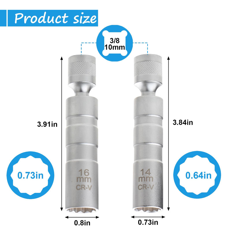 16mm 5/8" Spark Plug Socket Set,Thin Walled Magnetic Spark Plug Socket,Car Accessories Universal Joint 3/8" Drive 12 Point Swivel Socket Removal Tool,Compatible with Motorcycle,Car,SUV 16mm ×4''