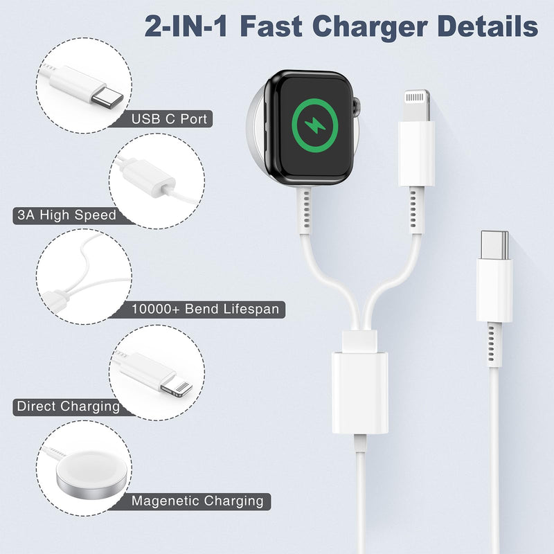 𝟐𝟎𝟐𝟒 𝐔𝐩𝐠𝐫𝐚𝐝𝐞𝐝 Apple Watch Charger,2-in-1 USB C Charger for iWatch & iPhone,6FT Fast Charging Cable with 20W Fast Wall Charger for Apple Watch Series 8/7/6/5/SE & iPhone14/13/12/AirPods 6 FT White 1