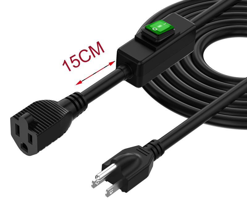 (15Feet) 3-Prong Outdoor Waterproof Extension Switch Cord, in-Line On/Off Switch Extension Cord, SJTW 14AWG 3C IP57 Waterproof,Max.20A 125V Heavy Duty Inline Switch… 15-Feet