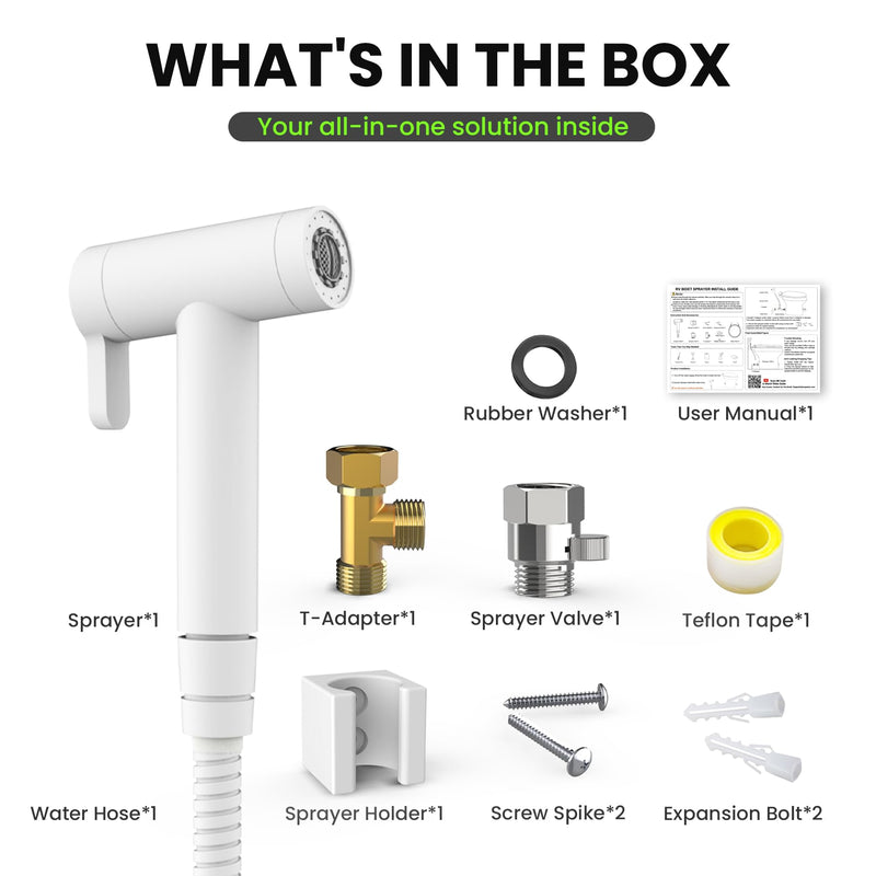RV Bidet Sprayer – All Metal, RV Handheld Bidet with Water Hose & RV Fitting, Wall-Mount Toilet Sprayer for Motorhomes, Fifth Wheels, Trailers & Campers Toilet (WallMount)