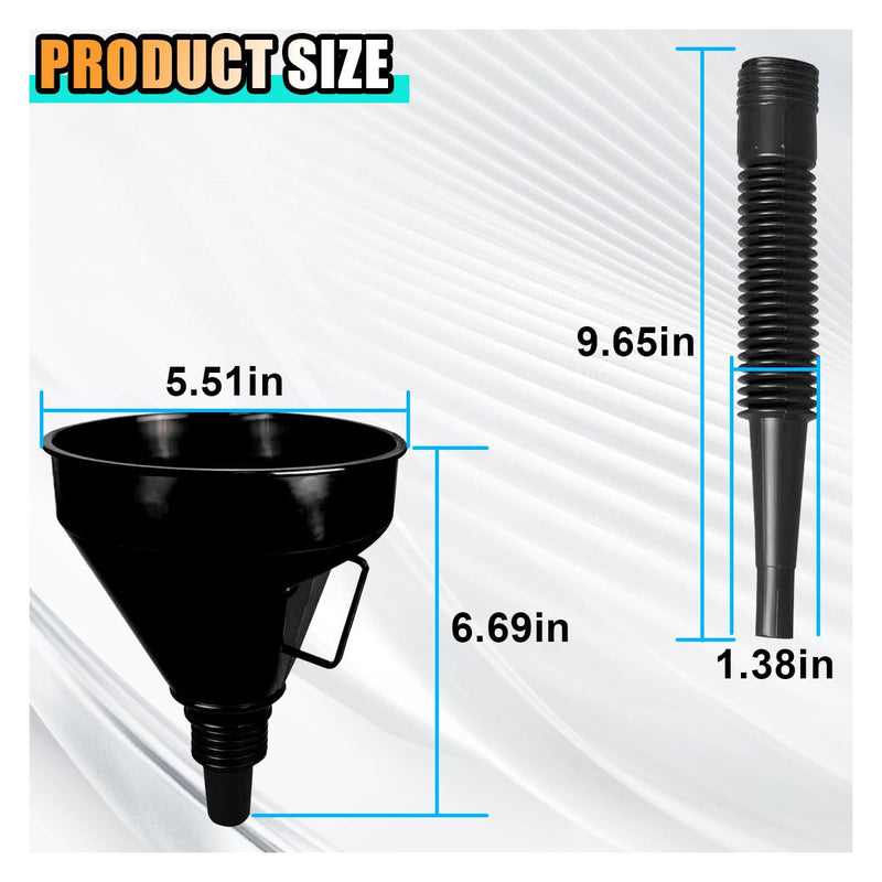 Wide Mouth Oil Funnel with Handle, Automotive Flex Funnel with Flexible Spout Extension Nozzle Hose Mesh Screen Filter for Cars Motorcycles Engine Oil, Liquid, Diesel, Kerosene, Gasoline 1 Black