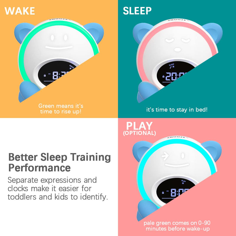 OK to Wake Clock for Kids, Sleep Training Clock with Night Light and Sound Machine, Kids Alarm Clock for Bedrooms (Blue) Blue