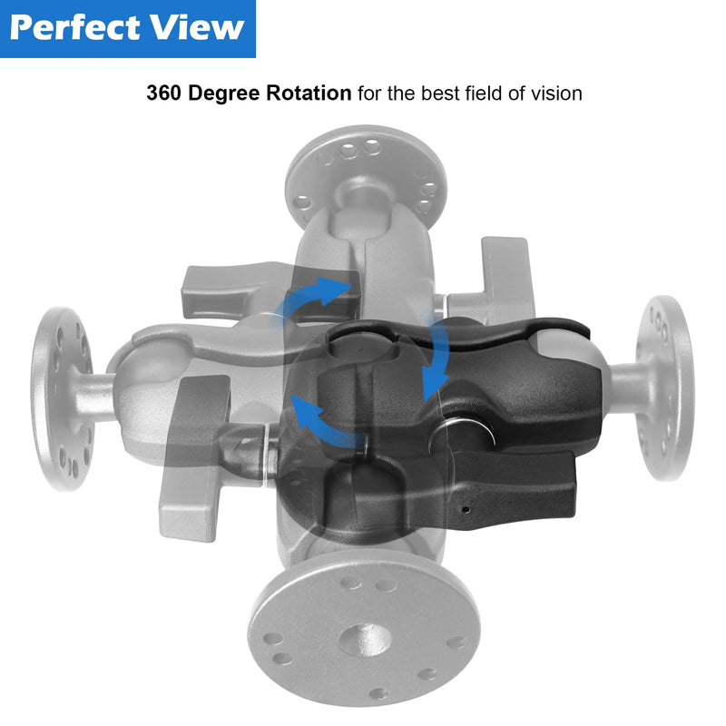 Aluminum Short (3.35") Double Socket Arm for 1.5 Inches/C Size / 38mm Ball Accessories, Powerful Clamp, Compatible with RAM Mount, iBolt and More