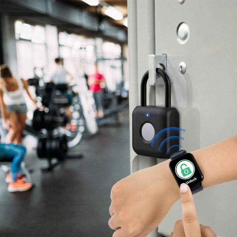 eLinkSmart Fingerprint Padlock for Gym Locker - Keyless Smart Lock with App & Bluetooth, Biometric Padlock for School Locker, Backpack, Suitcase, Luggage, Cabinet, Indoor Use (Black) Black