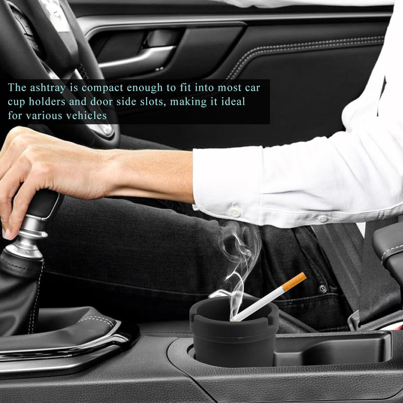 Car Ashtray, Plastic Portable Smokeless Self-Extinguishing Vehicle Cigarette Trash Can Ash Tray, Universal Windproof Butt Bucket Ash Holder Organizer for Car Cup Holder (Black) Black