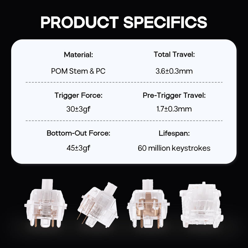EPOMAKER x LEOBOG Icesoul Keyboard Switches, 100 Pcs 30gf Tactile Switch Set, Factory Lubed 5-Pin Switch with POM Stem, LED Slot for Mechanical Gaming Keyboard, Compatible with MX Keycaps