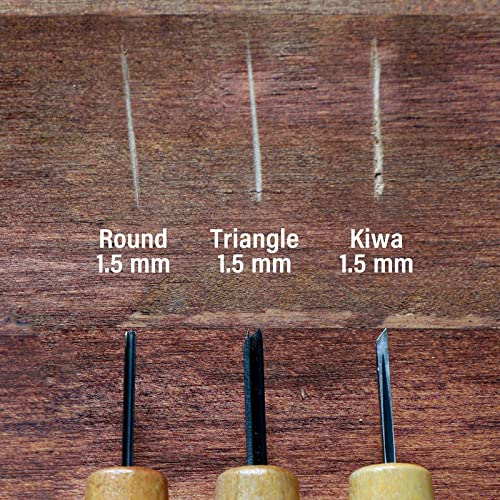 Wazakura 3PCS Bonsai Chisel Kit with Round Gouge, Single Bevel Skewed and V-Parting Tool, Hand Carving Tool Set for Jin Shari Making, Woodworking Knife Pack - Mini Size L6.22× W2.13× H0.71inch