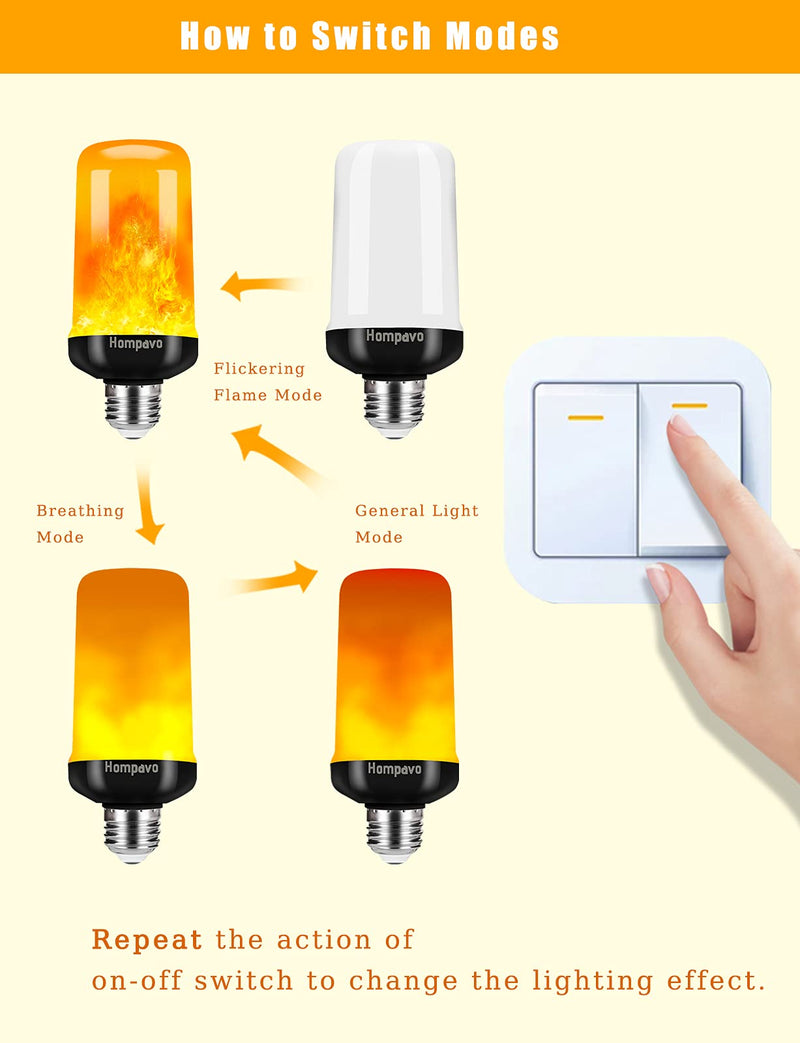 Hompavo 【Upgraded】 LED Flame Light Bulbs, 4 Modes Flickering Light Bulbs with Upside Down Effect, E26/E27 Flame Bulb for Halloween, Christmas, Party, Indoor and Outdoor Home Decoration (4 Pack) 4 Pack