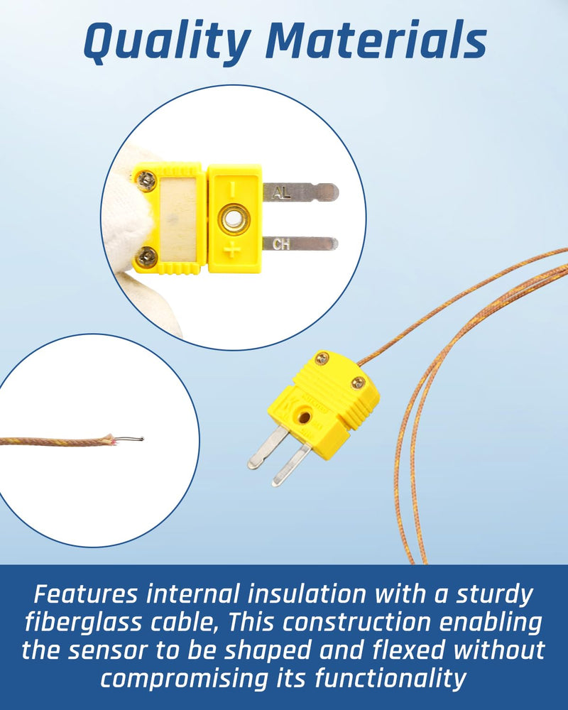 5 Pcs K Type Mini-Connector Thermocouple Temperature Probe Sensor 1 Meters Long Measure Range -50°C~482°C (-58°F~899°F)