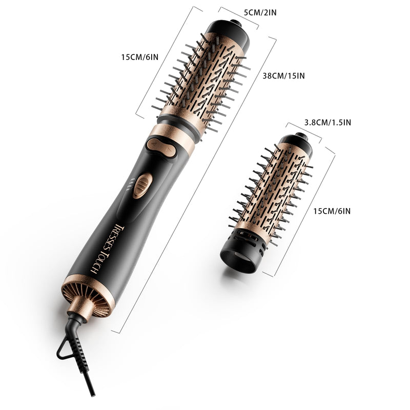 Rotating Hair Dryer Brush, 3-in-1 Hot Air Brush with 2 Brushes (1.5"&2") for Drying Styling Volumizing Curling Sleeking in One Step, 3 Temperatures, Negative Ionic, Ceramic Coating