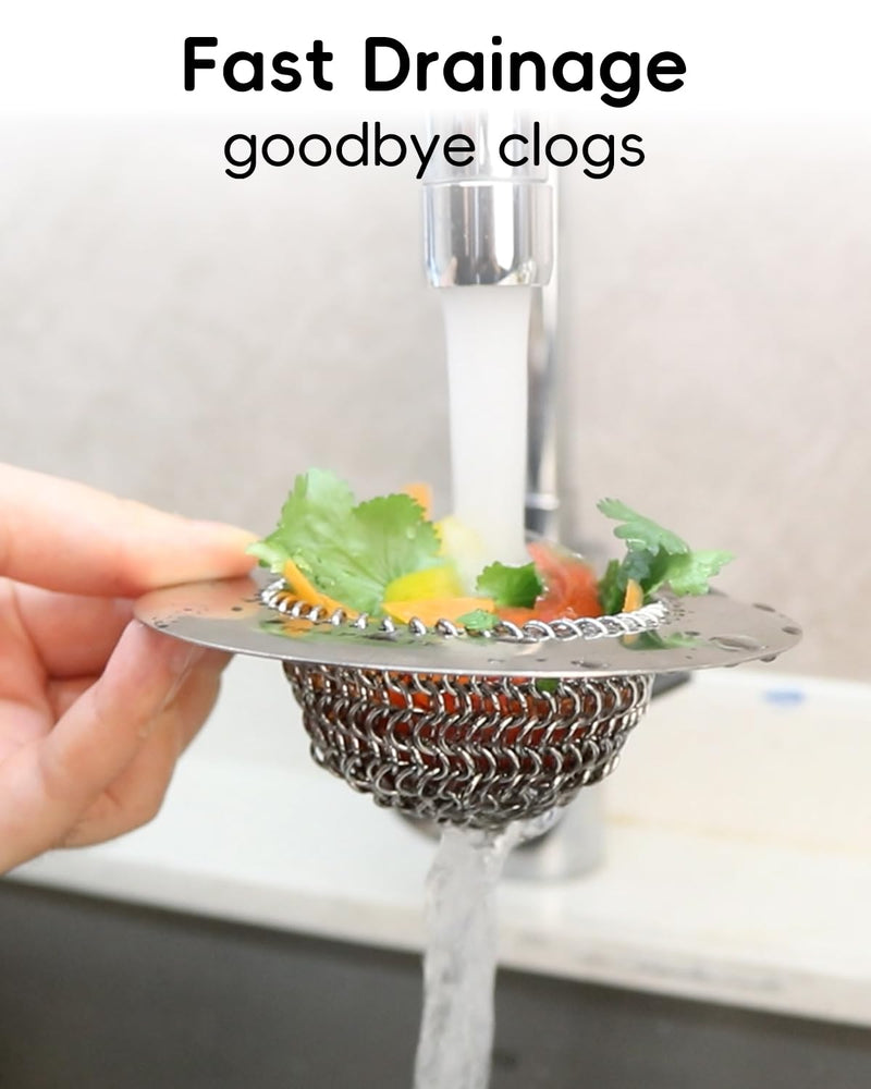 TRAPMATE 2 Pcs Kitchen Sink Drain Strainer, Stainless Steel Sink Strainer Basket with Easy Clean & Anti-Clog, Fits Garbage Disposal, Dishwasher Safe, Single & Double Bowl Sinks (Patented Product) Light Silver Silver