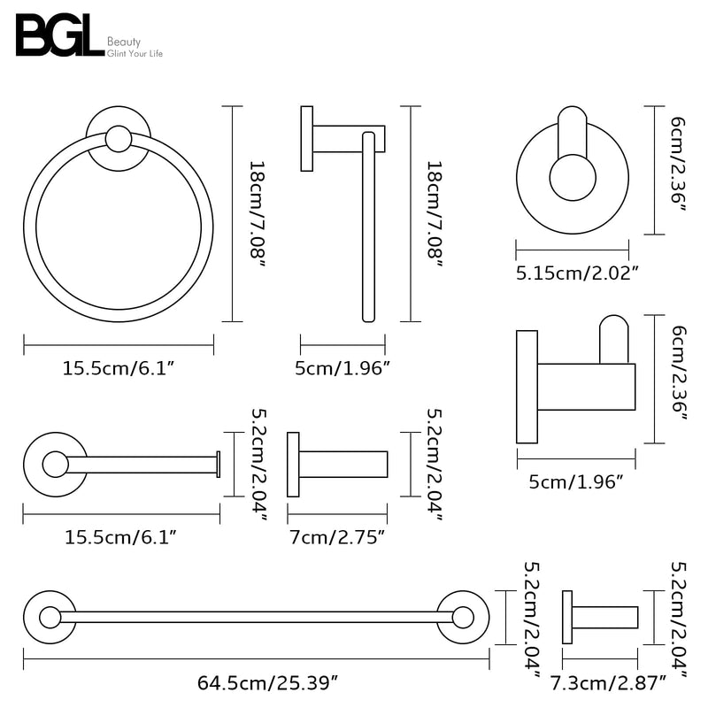 BGL Bathroom Accessory Set Brushed Nickel 4-Pieces Bathroom Towel Rack 24 Inches Adjustable Bathroom Hardware Set 4 PIECES